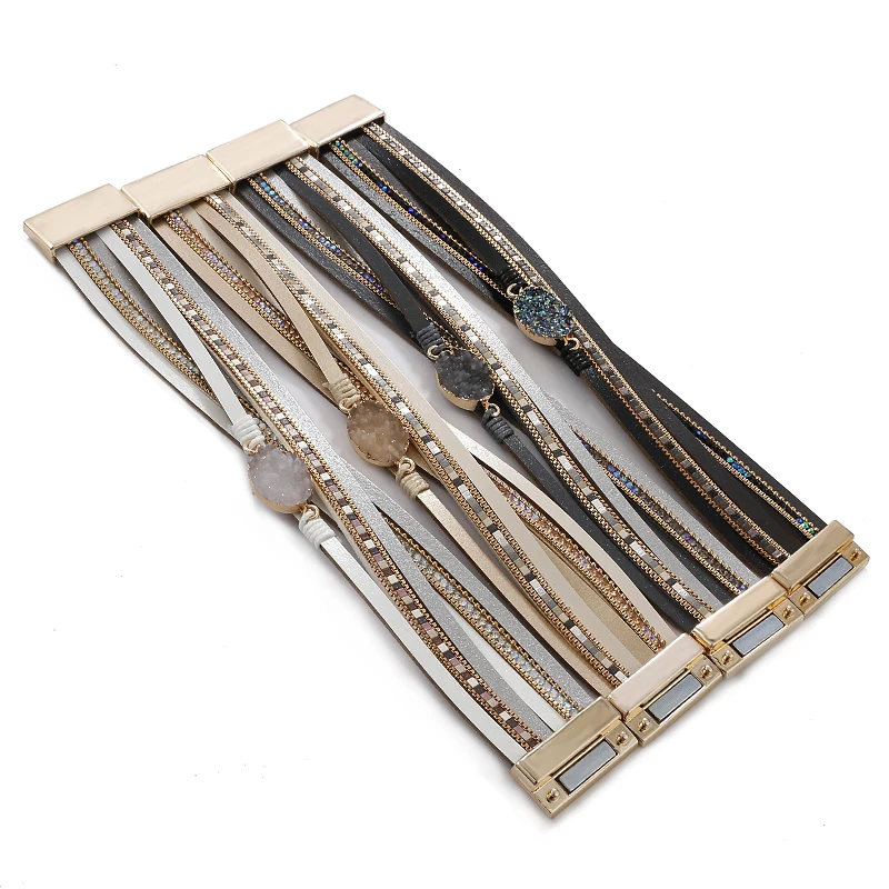 Женские кожаные браслеты ALLYES с подвесками из искусственных камней|Гибкие