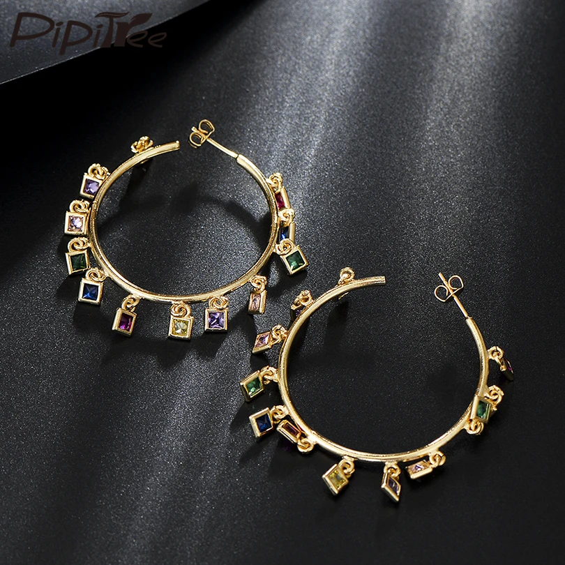 

Pipitree Square Cut Charm Cubic Zirconia Earrings Big Round Hoop Statement Earrings for Women Party Wedding Fashion Jewelry