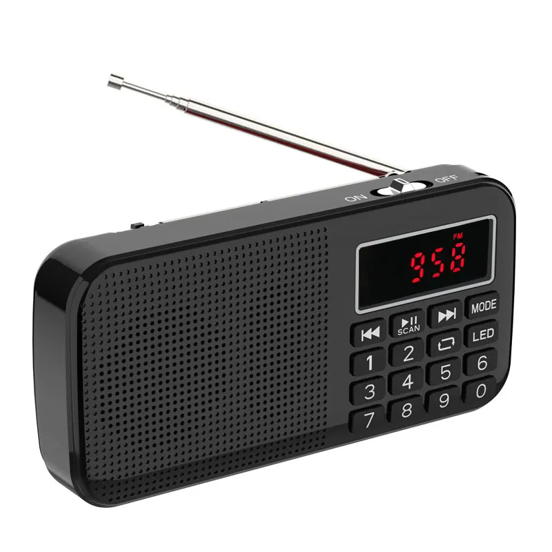 

MP3 Music Player Speaker Portable Mini FM Radio Auto Scan With Two 18650 Battery And Two TF Card Slot And Flashlight