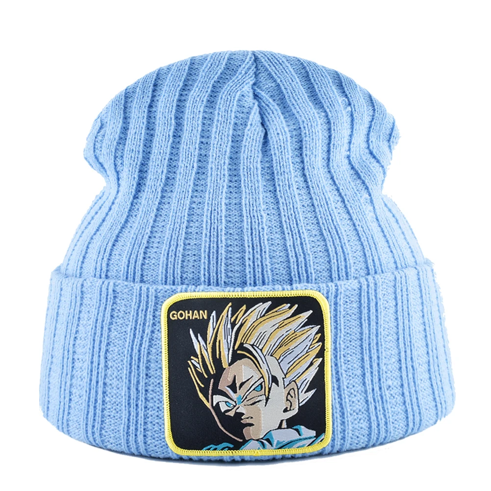 Goku зимние шапки для мужчин вязаная шапка хип-хоп облегающая шапка для женщин дракон вязаная шапочка с помпонами кепка мужская вышивка теплая шапка s