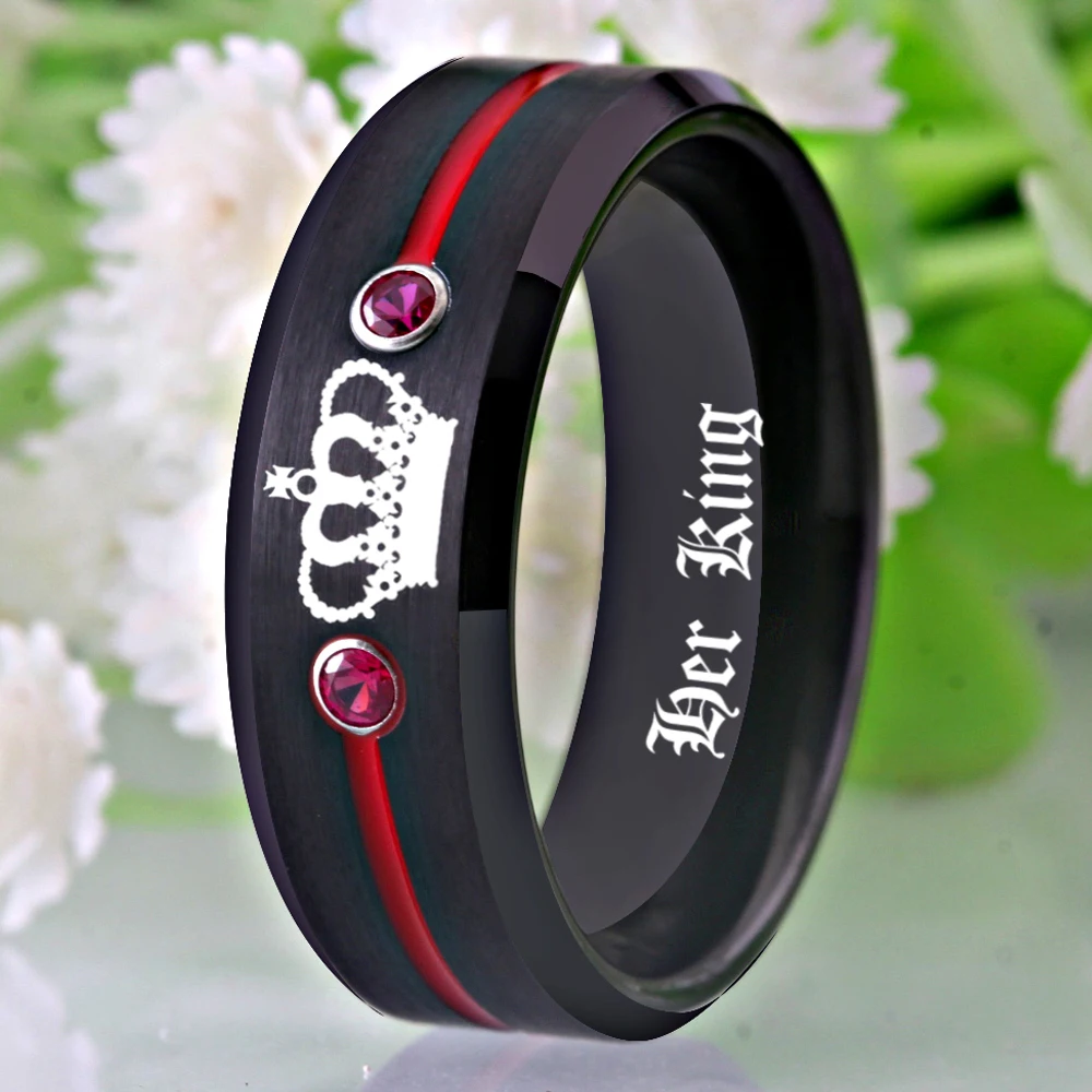 Tungsten Carbide Ring HIs Queen- Her King Ring Black Tungsten With Red CZ Women Ring for Wedding Anniversary Gift Drop Ship