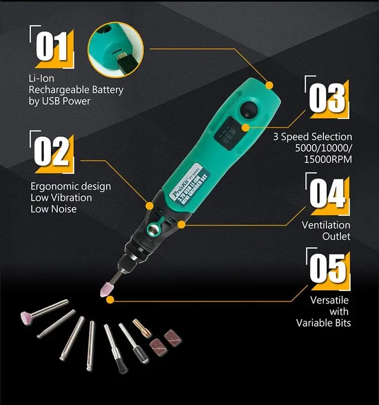 Pro'sKit PT-5205U мини usb зарядка набор электрическая дрель шуруповерт электрическая дрель гравер для шлифовального станка