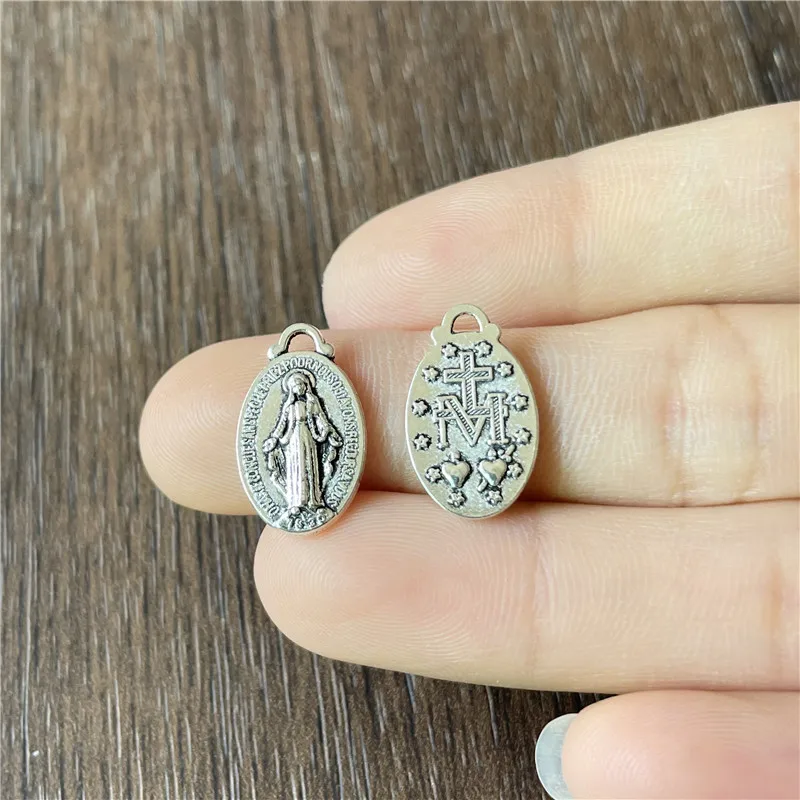 Charms oval metal disc Virgin Mary religious pendant for jewelry making