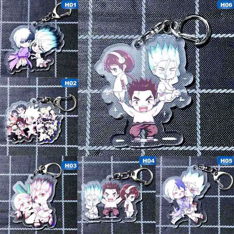 

New Anime Dr.STONE Cartoon Keychain Cosplay Figure Keyring Double Sided Transparent Acrylic Carchain Fans Jewelry Xmas Gift