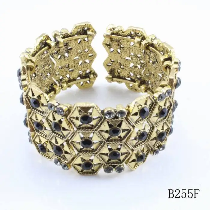 Винтажный античный этнический Золотой шестигранный Кристальный браслет браслеты для новорожденных ювелирные изделия для женщин - Окраска металла: Black