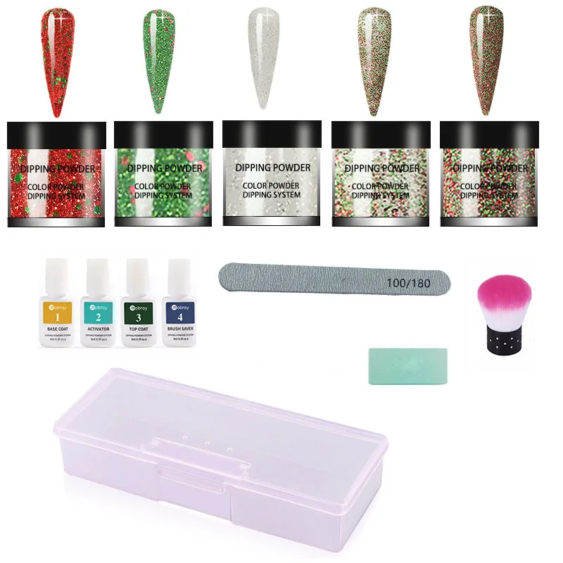 

Dipping Powde Christmas Seriesr Nail Art Kit Natural Air-dried With Case Tools Dip Acrylic powders Set For Nails HIAISB