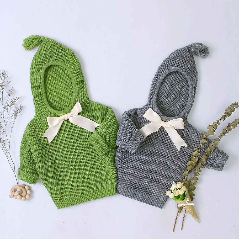 Вязаный детский свитер; коллекция года; зимние пуловеры для новорожденных; свитера для маленьких мальчиков и девочек; пальто с капюшоном для маленьких девочек на весну-осень
