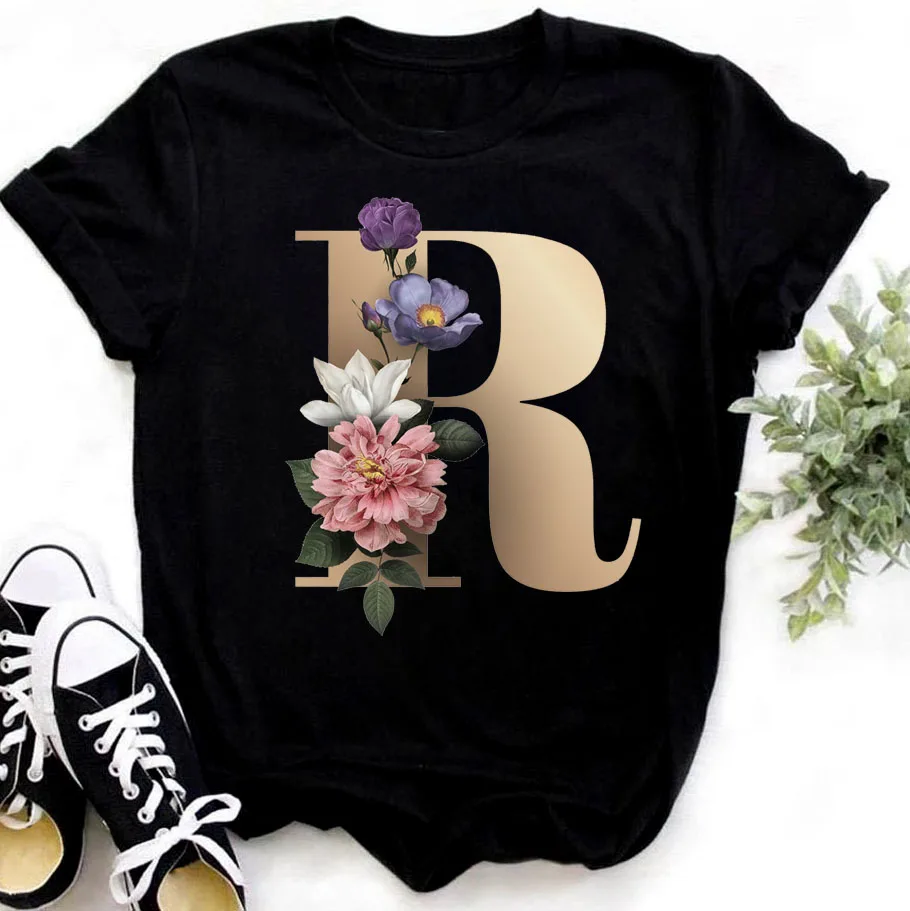 H7fd367d4f5584fb5b67c2ed467a99a75C - Flower Letter Combination T-shirt