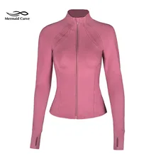 Женская куртка для бега с высоким воротником, тянущаяся, облегающая, с длинным рукавом, с отверстием для большого пальца, спортивная куртка на молнии, быстросохнущее пальто для фитнеса