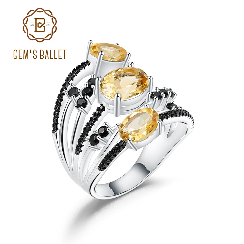 

GEM'S BALLET 3.42Ct Natural Citrine Gemstone Ring Real 925 Sterling Silver Three Stone Rings For Women Gift Fine Jewelry