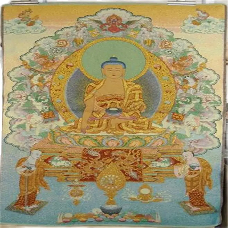 Парча картина золотистое шелковое плетение танка Nepal Thangka Шакьямуни Будда | Дом и
