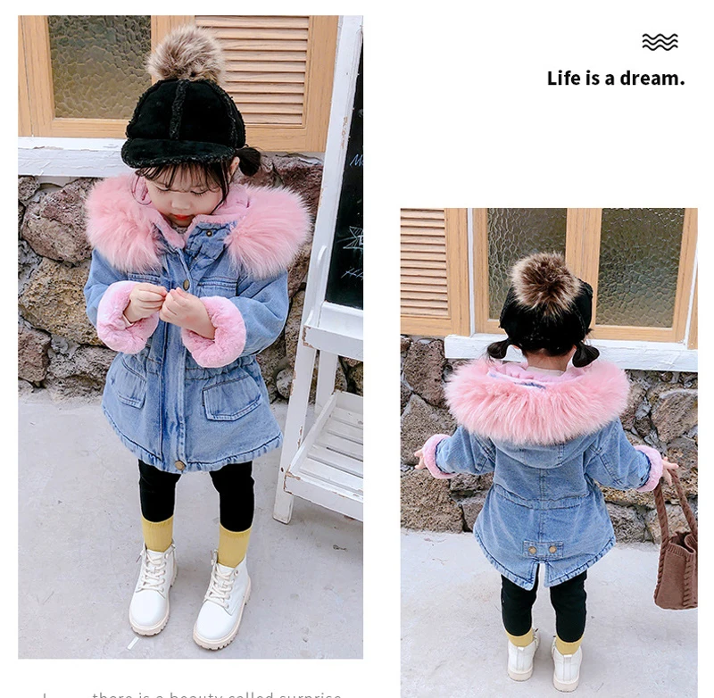 Pudcoco/; ; От 1 до 6 лет зимние пальто для маленьких девочек; Джинсовая одежда с капюшоном и меховым воротником; хлопковая стеганая куртка