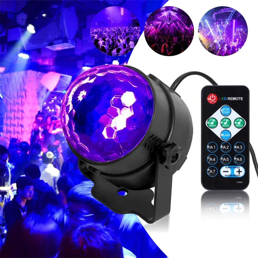 UV Black Lights 3W LED Disco Ball Party Lights Sound Activated Strobe Stage Light for Festival Bar Club Party Wedding Show Home portable usb 5v ufo led laser stage light 8w rgb 48 leds auto sound activated sunflower dj disco ball laser light party lights