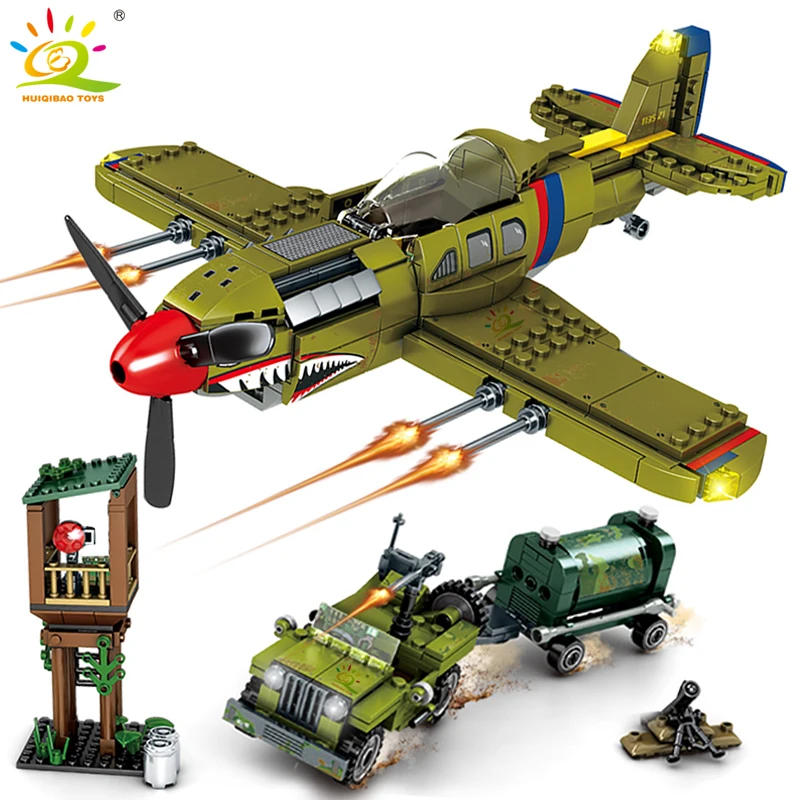 Billig 649 stücke WW2 UNS Armee P 40 Kämpfer Perle Hafen Gebäude Block Legoing Flugzeug Militär Modell Bricks Bau Spielzeug für kinder