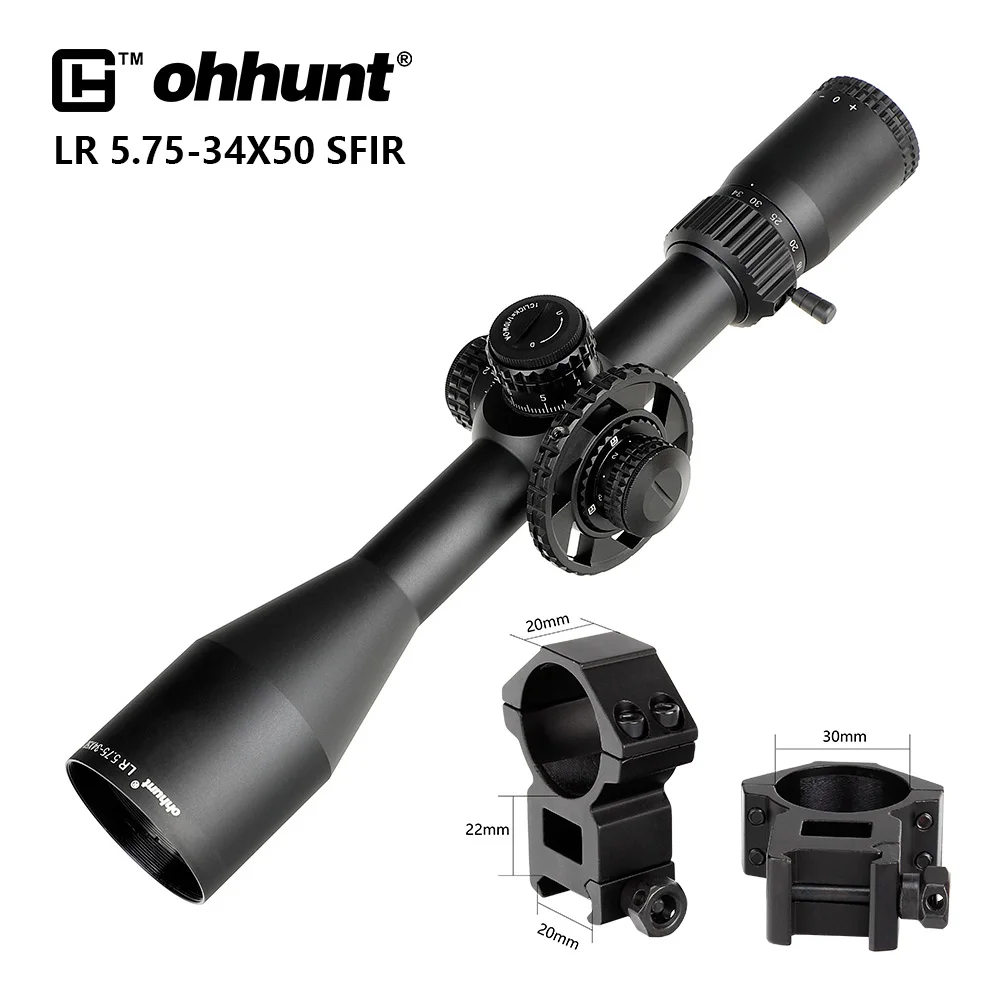 Ohhunt LR 5.75-34x50 SFIR охотничий прицел Mil Dot стекло травленая сетка Красное освещение боковая параллакса башенки Блокировка сброса прицел - Цвет: High Picatinny Rings