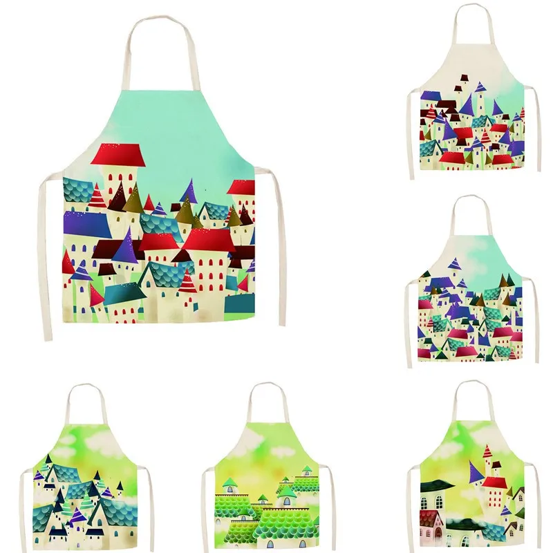 1 шт. кухонный фартук мультфильм деревня здание печатных платье без рукавов из