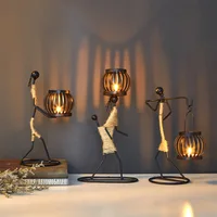 Portavelas de hierro creativo, escultura de personaje Simple, candelabro decoración de Metal nórdico, regalo artístico para el hogar, decoración de escritorio