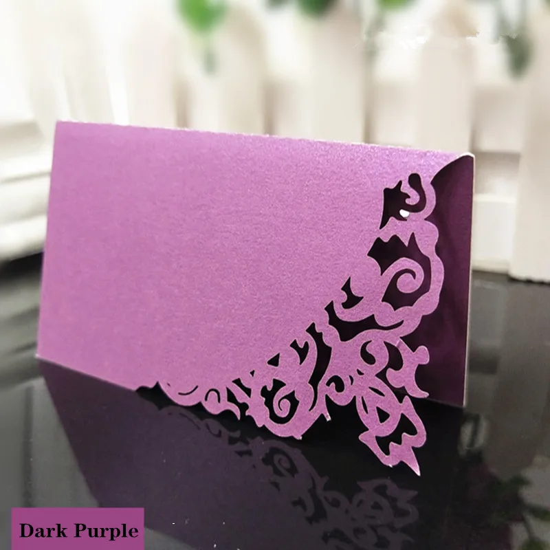 DarkPurple 9*9 см 50 шт полые лазерные вырезные Свадебные настольные карты для свадьбы/вечеринки в честь рождения детей 7Z-SH870-50 - Цвет: DarkPurple