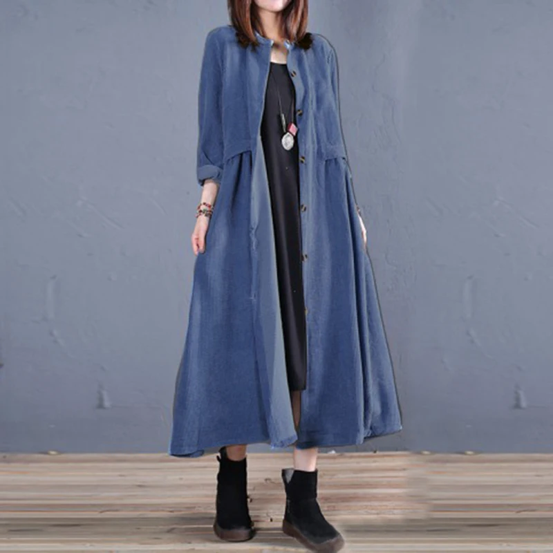 Light Blue ZANZEA элегантная рубашка на пуговицах Vestidos Женская Длинная блузка осенний кардиган Повседневная джинсовая синяя верхняя одежда пальто размера плюс туника - Цвет: Light Blue