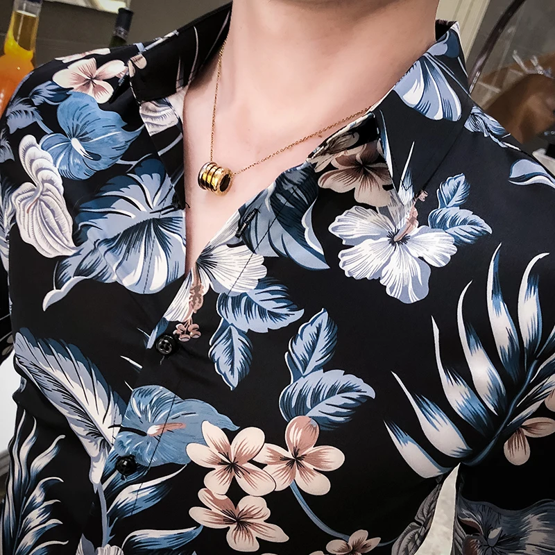 Трендовая Цветочная рубашка с длинным рукавом Цветочная рубашка Camisa Social Club вечерние рубашка барокко Chemiise Homme стрейчевая Мужская рубашка 3xl
