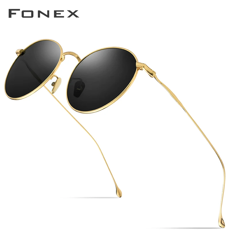 FONEX Очки солнцезащитные мужские и женские круглые из титана с защитой UV400|Женские