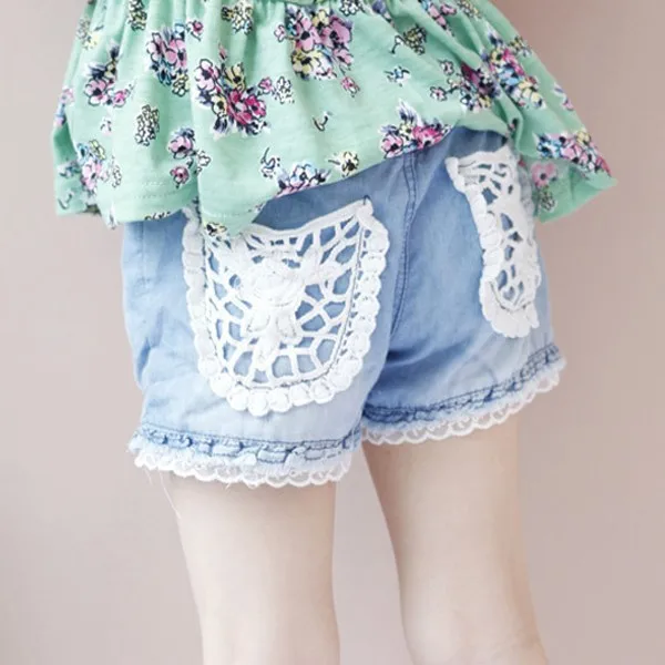 Новая модная детская одежда Шорты для девочки джинсы Карманы со шнуровкой, короткие летние штаны