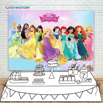 

Photography Backdrops All Princess Tangled Mulan Snow White Pocahontas Belle Backgrounds For Girls Birthday Party Decorations