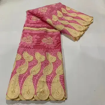 

(5yards/pc) high quality soft and comfortable African velvet cord lace fabric pink with wonderful embroidery for dress FLA010