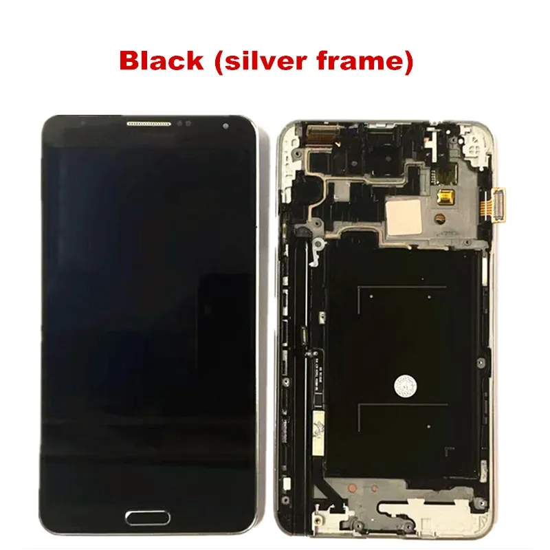 Дисплей с заменой рамки для samsung Galaxy Note3 Note 3 N9005 lcd кодирующий преобразователь сенсорного экрана в сборе регулировка яркости - Цвет: Black(Silver frame)(