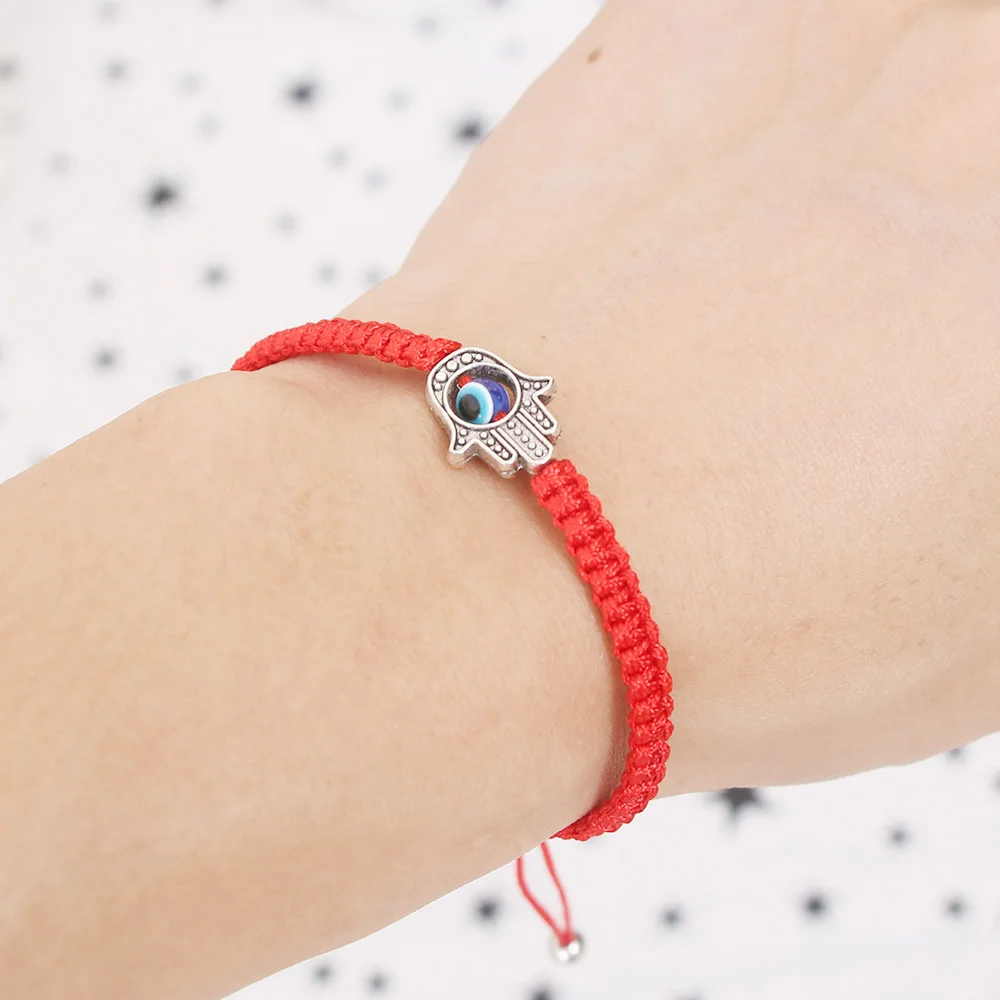 1pc Lucky Kabbalah Red String Thread Hamsa Chic Bracelets Blue Turkish Evil Eye Charm Women Handmade Fatima Friendship Jewelry - Окраска металла: Светло-желтый, золотистый цвет
