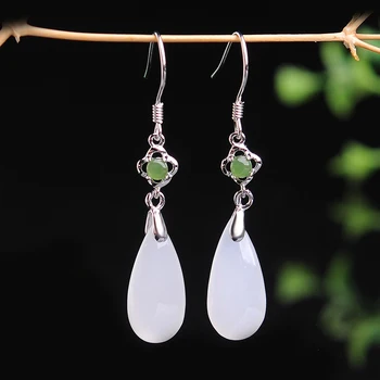

925 Silver Genuine and Tianyu Ear Nail Earrings Jade Ear Nail Drop Women's Gift Certificate