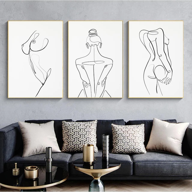 Woman Body One Line Drawing Canvas Painting Abstract Female Figure