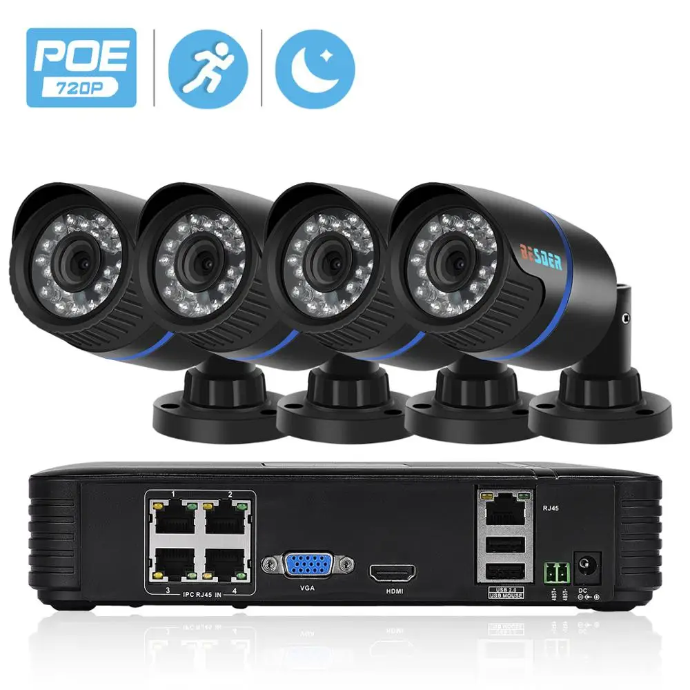 Система видеонаблюдения BESDER PoE 720P МП 4 канала 15 В NVR 2/4 IP камеры|poe cctv kit|poe cctvkit kits |