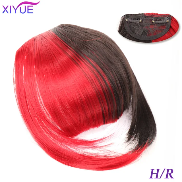 Black/Light Brown Clip In Hair Bangs Hairpiece Accessories Synthetic Fake Bangs Clip In Hair Extensions Clip In Hair Pieces Yellow