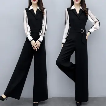 

Jumpsuit Women's Spring Autumn Career Style Business Office Women's Jumpsuit Wide Leg Pants Long Sleeve Female Clothes AA3111