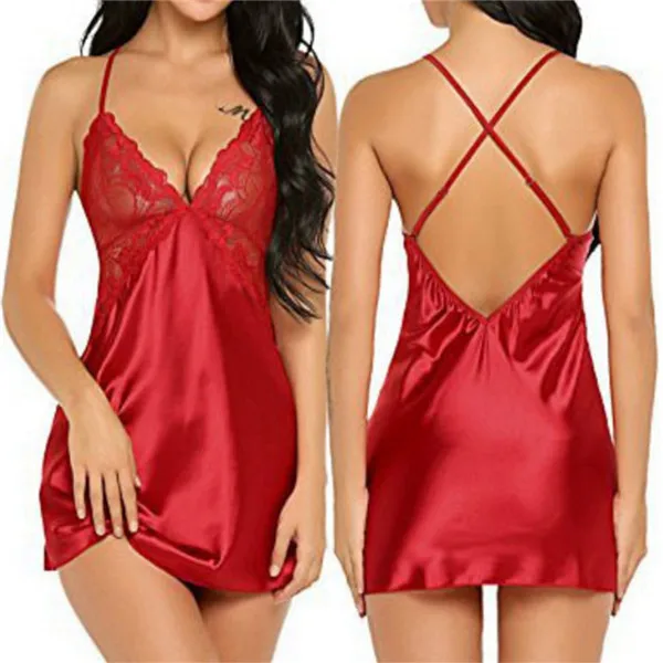 Женские ночные рубашки, атласные кружевные пижамы, ночная Пижама, Женская домашняя одежда, пижамы для женщин, женское белье, сексуальная ночная сорочка - Цвет: Красный