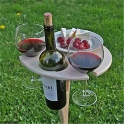 Table à vin Portable d'extérieur avec bureau rond pliable en bois, pique nique facile à transporter, décoration de Table en verre à vin rouge 1 pièce 
