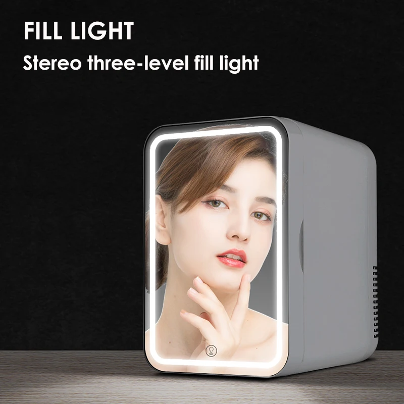 5L Mini Fridge Portable Storage Refrigerator With Led Light Mirror Cooler Home Car Use