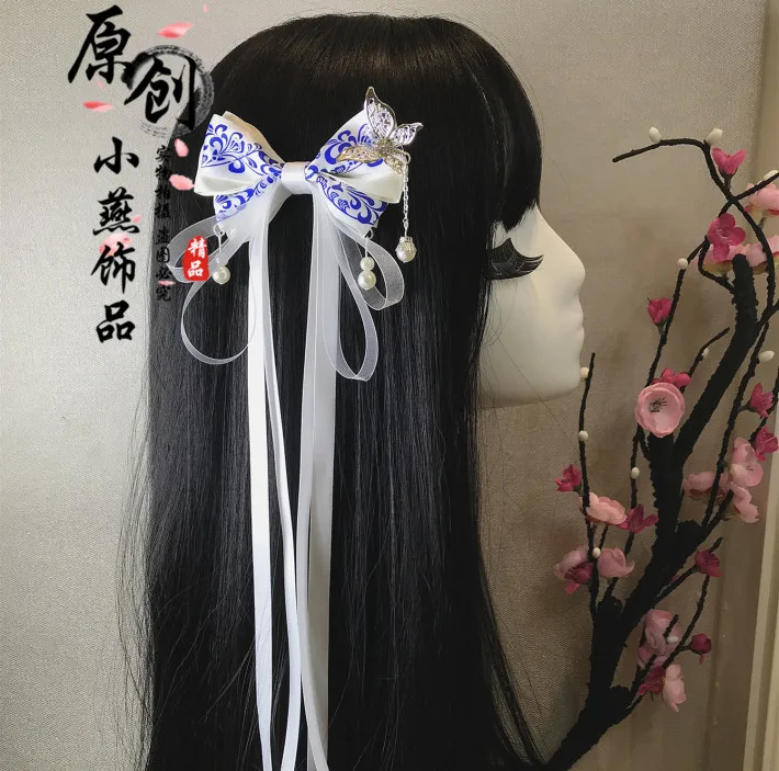 Japanese vintage handmade red ribbon tassel Hair clip hairpin accessories for kimono hanfu Accessories firkete /Horquilla