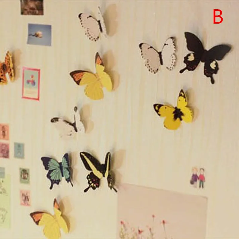12pcs/set Mirror Wall Stickers Decal Butterflies 3D Mirror Wall Art Home Decors butterfly fridge wall decal on sale Sticker F805