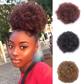 

MANWEI Afro Puff Synthetic Hair Bun Chignon Hairpiece For Women Drawstring Ponytail Kinky Curly Updo Clip Hair Extensions