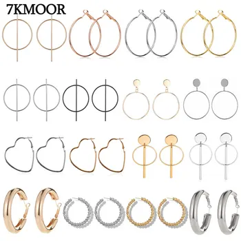 

7KMOOR Styles Simple Gold Large Circle Pendant Earrings Fashion Statement Women's Geometric Gold Big Earring Jewelry Female KM11
