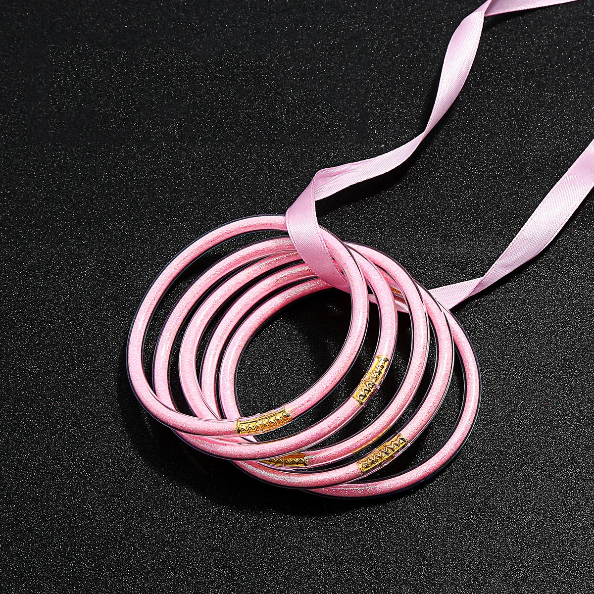 5 шт. блестящие желейные браслеты многоцветные силиконовые браслеты набор лент бант пудра декор Мода Дружба круг браслеты - Окраска металла: KFB1870-18
