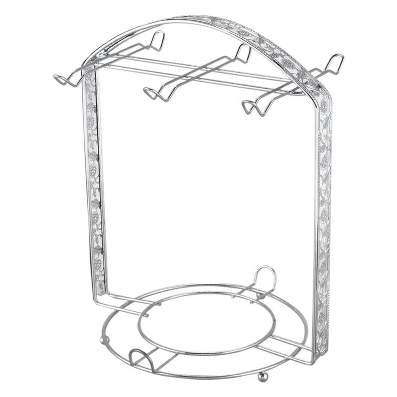 Silver Plating Coffee Cup Hob Cup Dish Rack Can Hang Most 6 Cups and Saucers Metal Stand Holder