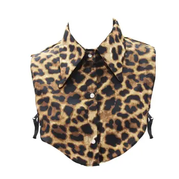 

Women Girls Lapel Half-Shirt Leopard Printed Button Down Detachable Fake Collar