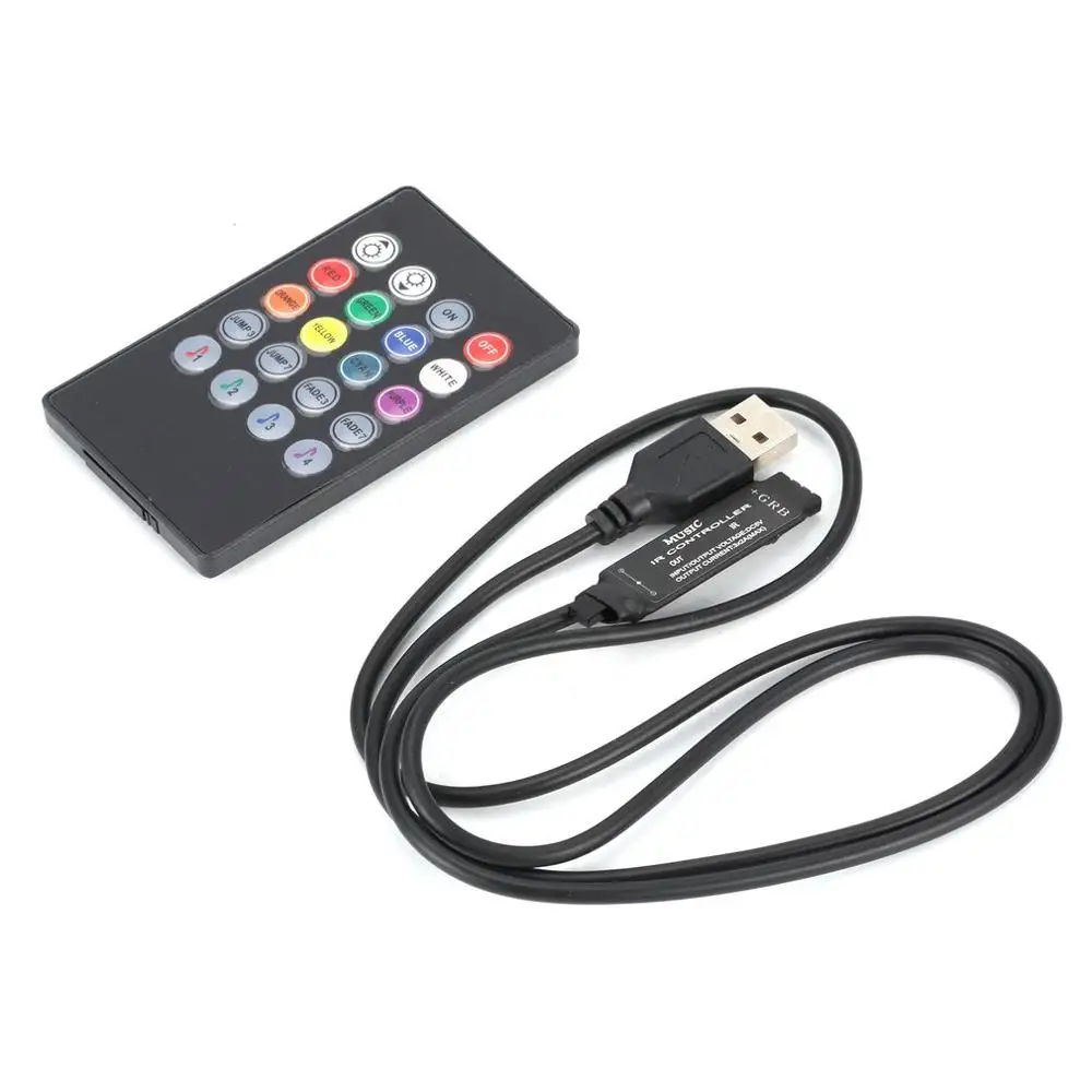 20 клавиш USB IR RF музыкальный пульт дистанционного управления звуковым датчиком для светодиодной ленты светильник с диммером и адаптером питания