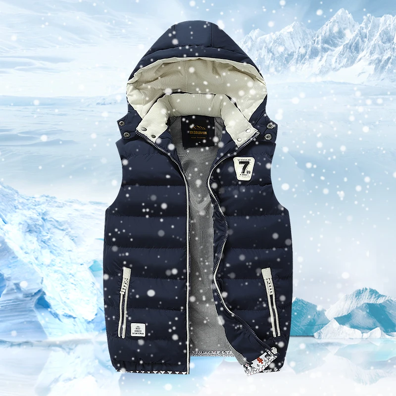 Jackets Coats Vests Winter Casual Sleeveless Outwear Warm Windproof Male 5XL Hat Detachable