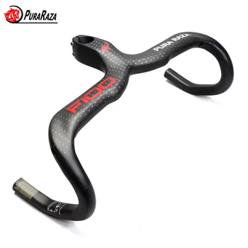 

2019PURARAZA Carbon Road Bicycle handlebar Integrated Handlebar with stem Carbon reach 77mm drop 125mm 40/42/44*90/100/110/120MM