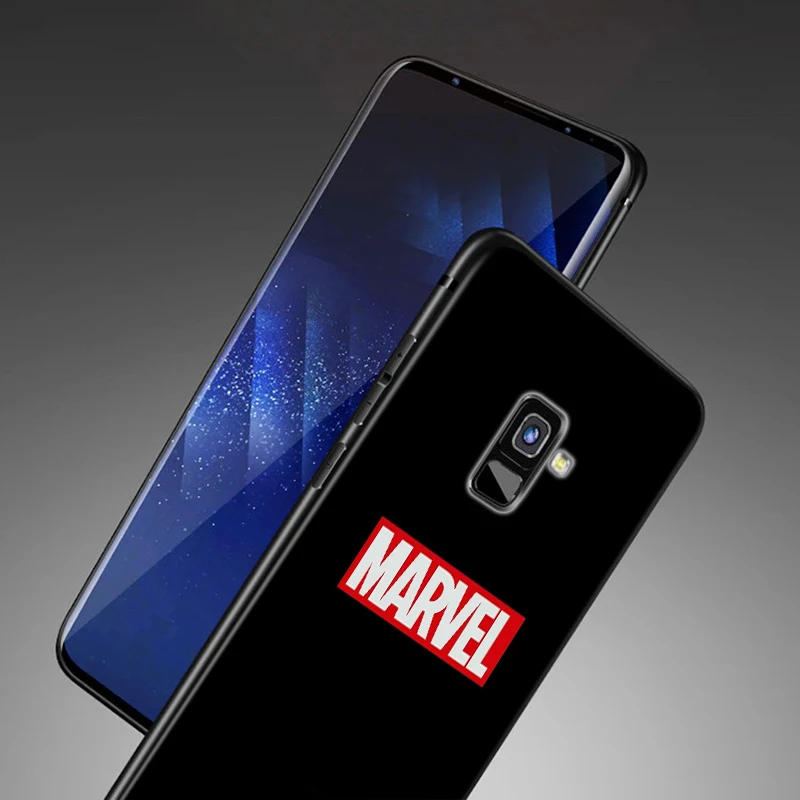 kawaii phone cases samsung Phone Case For Samsung A8 A9 Star A7 A9 A6 Plus 2018 A3 A5 2017 2016 A750 A6S A8S Marvel Logo Avengers Black Soft Cover kawaii samsung phone cases