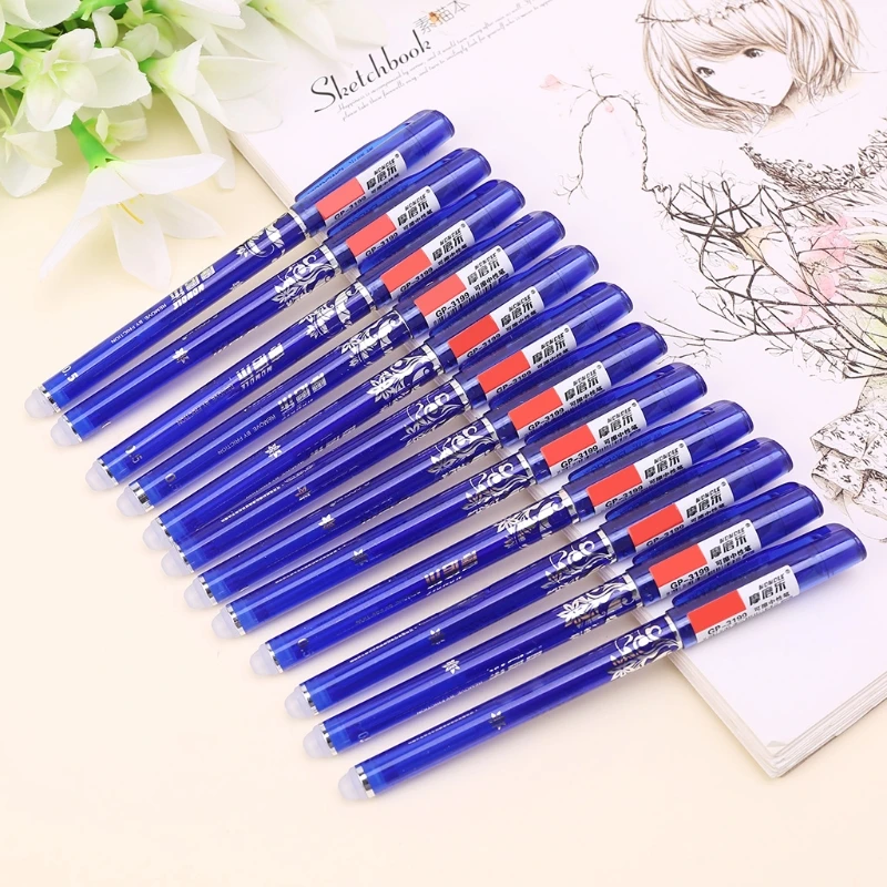 12Pcs Creative 0.5mm Magic Erasable Gel Pens Blue Ink Office Student Stationery